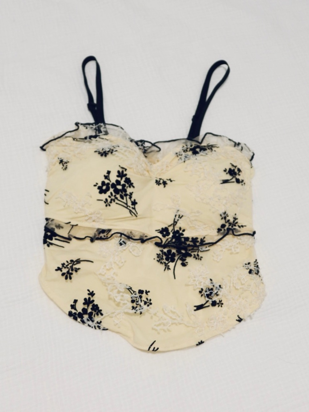 Cream Floral Lace Cami with Black Straps